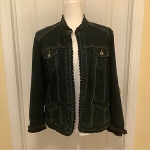 Denim jacket with ruffles